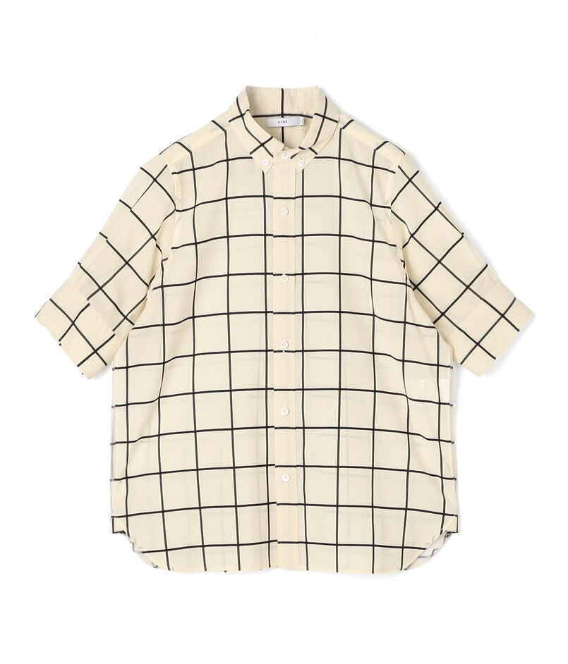 HYKE SHEER BACK WINDOWPANE SHORT SLV ウインドウペンチェック ブラウス