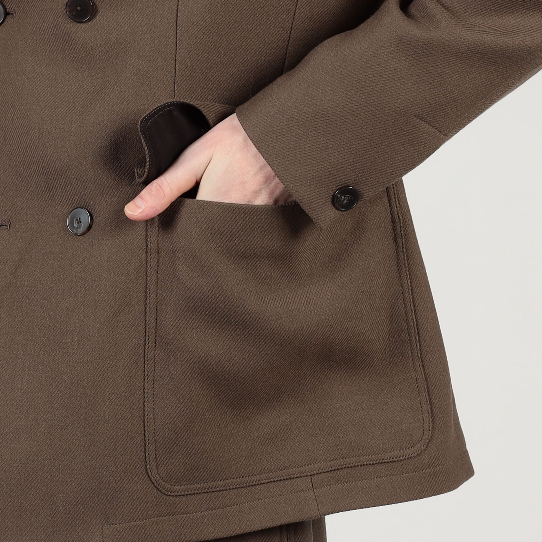 美品 トゥモローランド ダブル ウール ニットジャケット M ブラウン ウールフランネル ダブルブレステッド4Bジャケット FOX BROTHERS