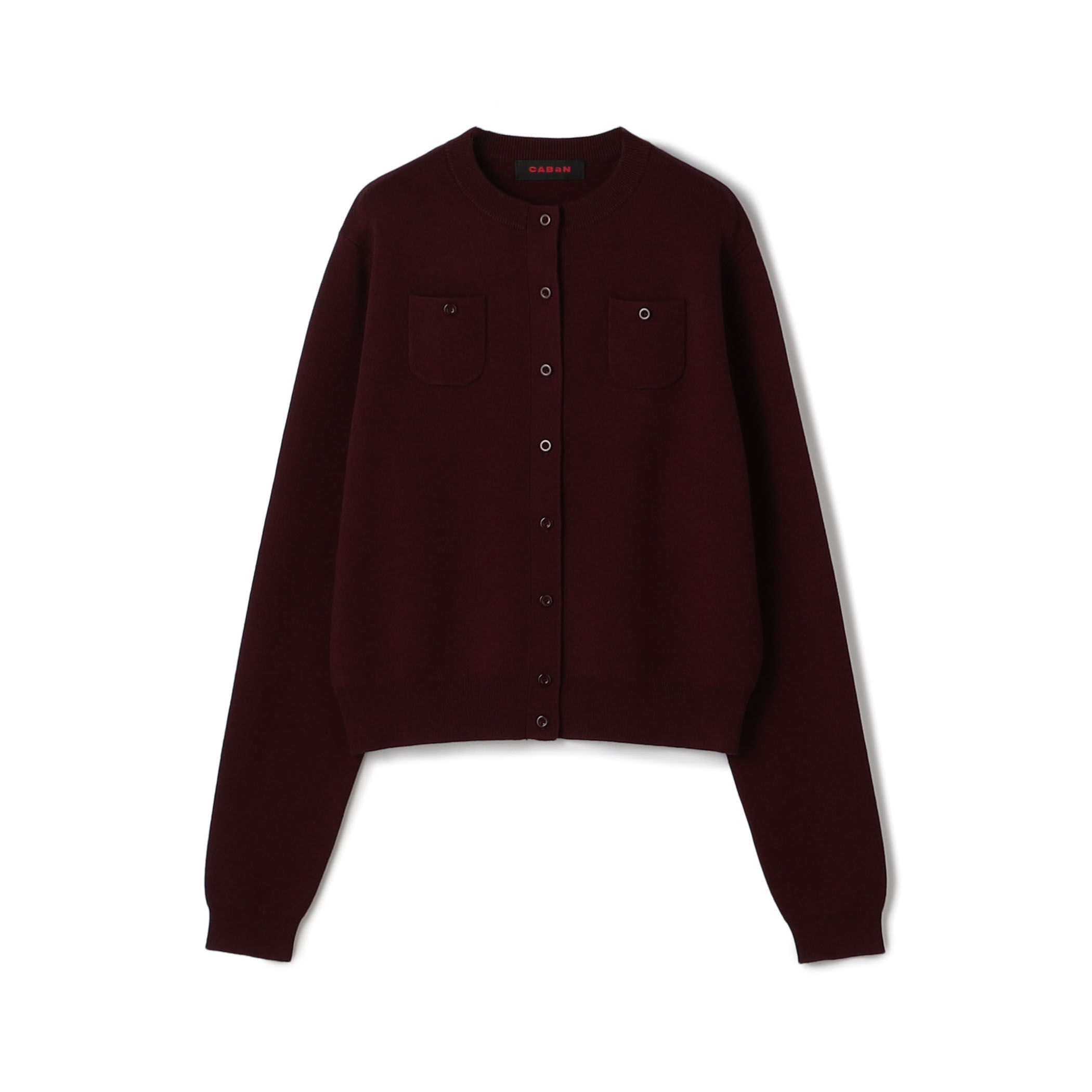 caban コットンカシミヤクルーネックカーディガン　ネイビー×レッド　ドット コットンカシミヤ ドットジャカードクルーネックカーディガン