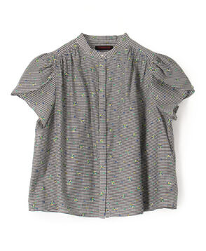 ギンガムエンブロイダリー ペタルスリーブブラウス