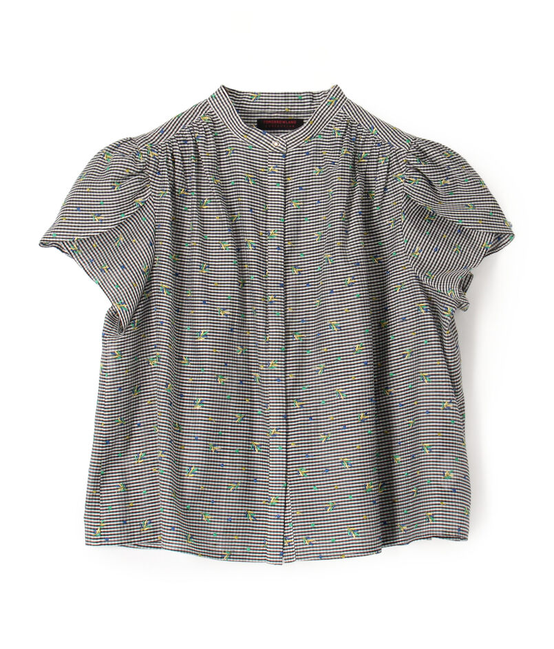 ギンガムエンブロイダリー ペタルスリーブブラウス