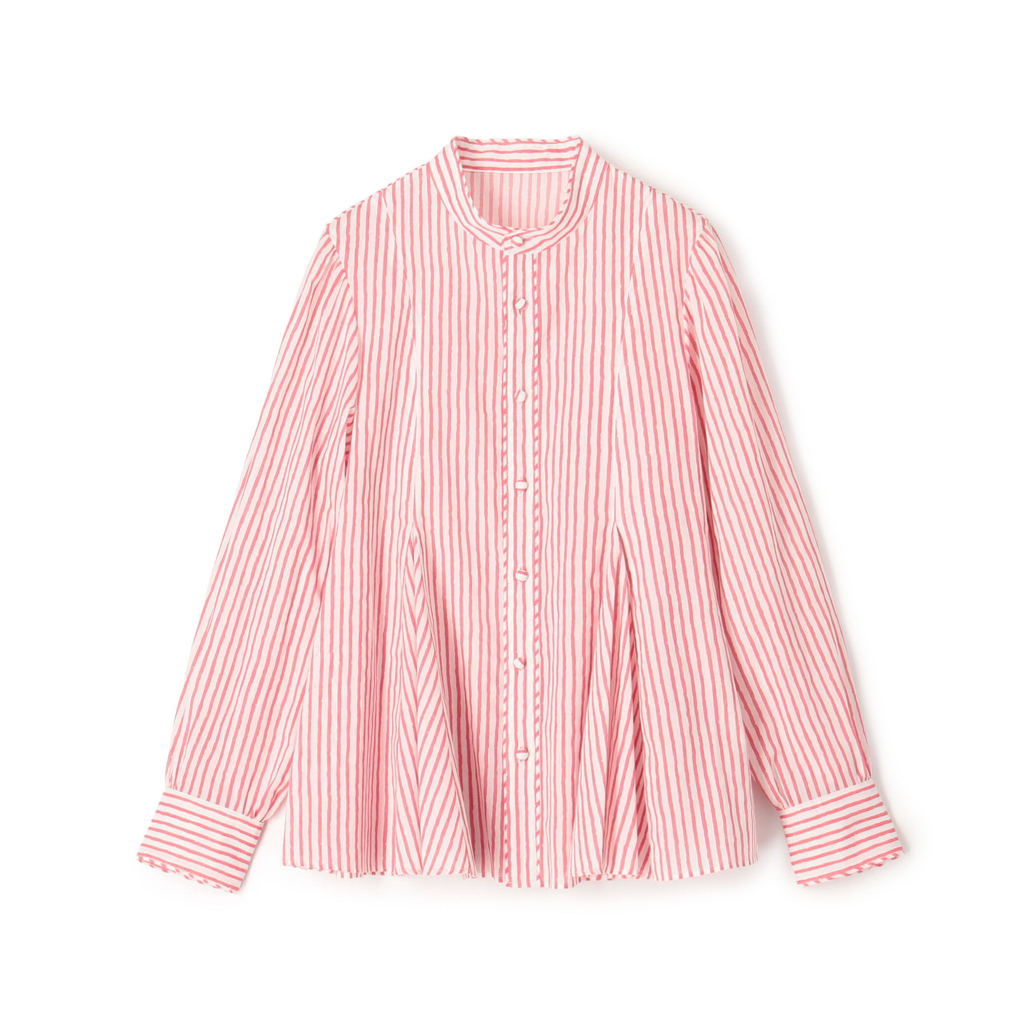 コットンボイルプリント バイカラーAラインブラウス｜トゥモローランド