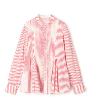 コットンボイルプリント バイカラーAラインブラウス