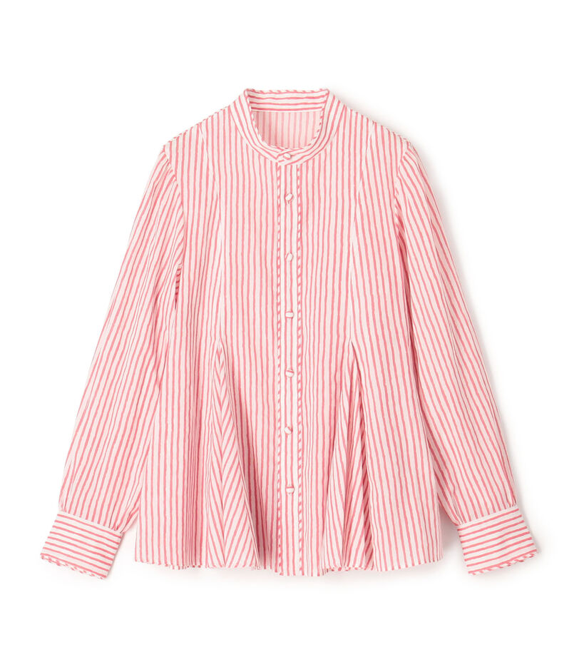 コットンボイルプリント バイカラーAラインブラウス