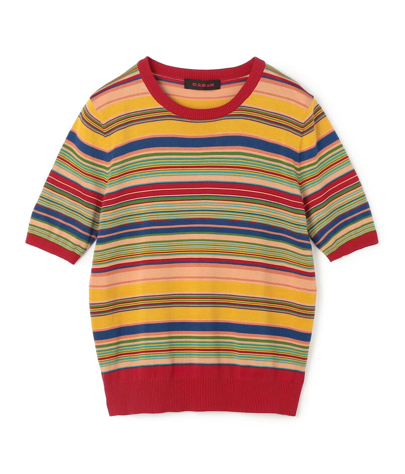 CABaN コットン マルチボーダー クルーネックプルオーバー 