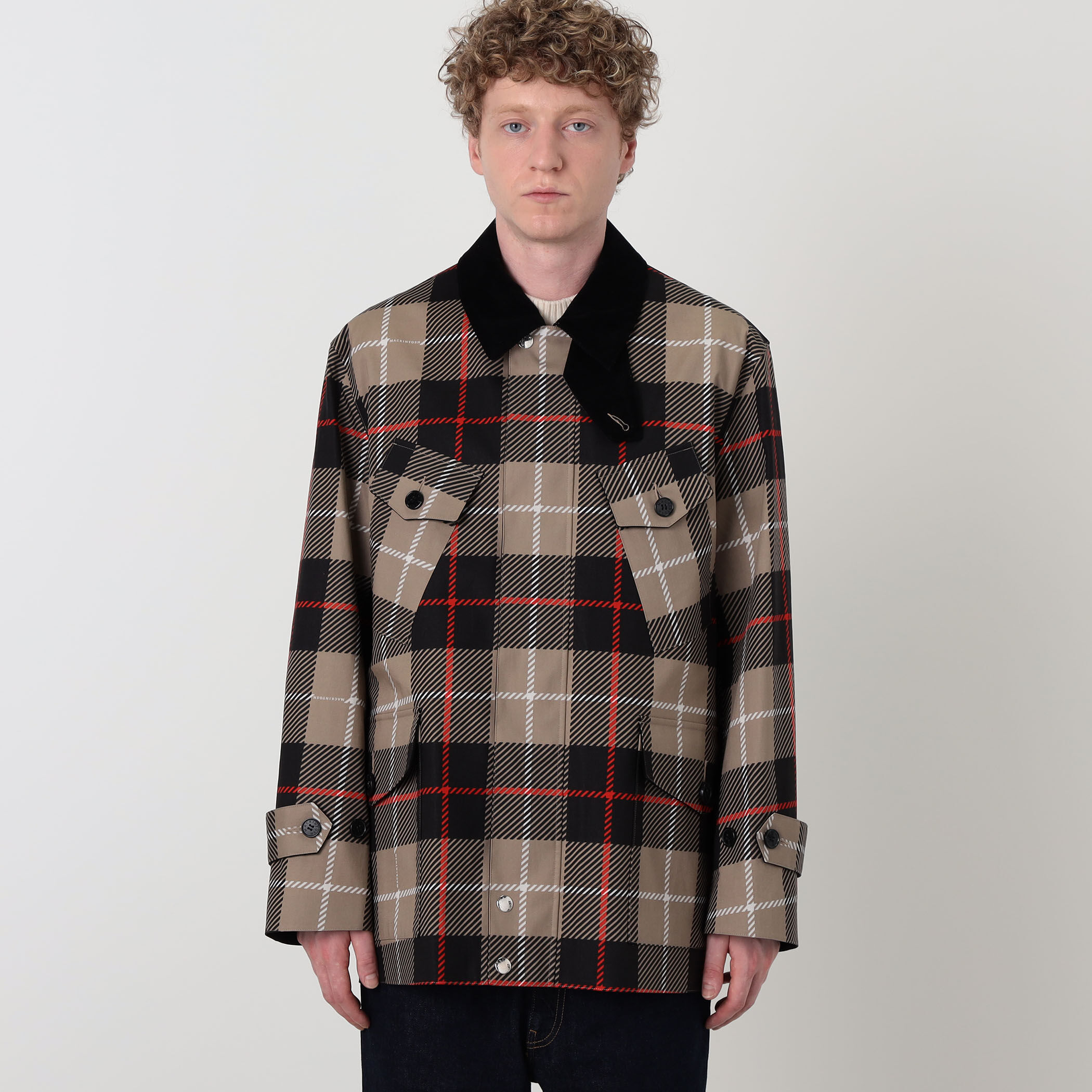 まちゃウール混紡 ボルドー チェック ジャケット MACKINTOSH JEDBURGH コットン チェックフィールドジャケット