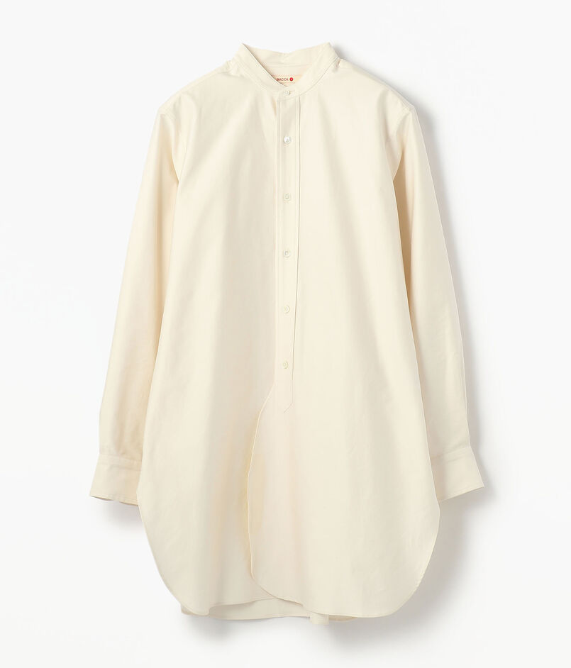 〈MORE10%OFF対象〉■コットンバックサテン スタンドカラーロングシャツ