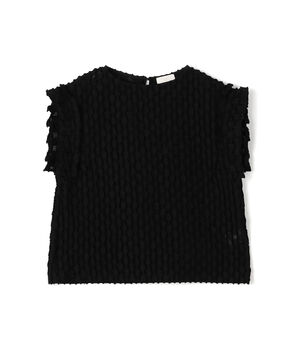 グリッドカットジャカード フリルフレンチブラウス
