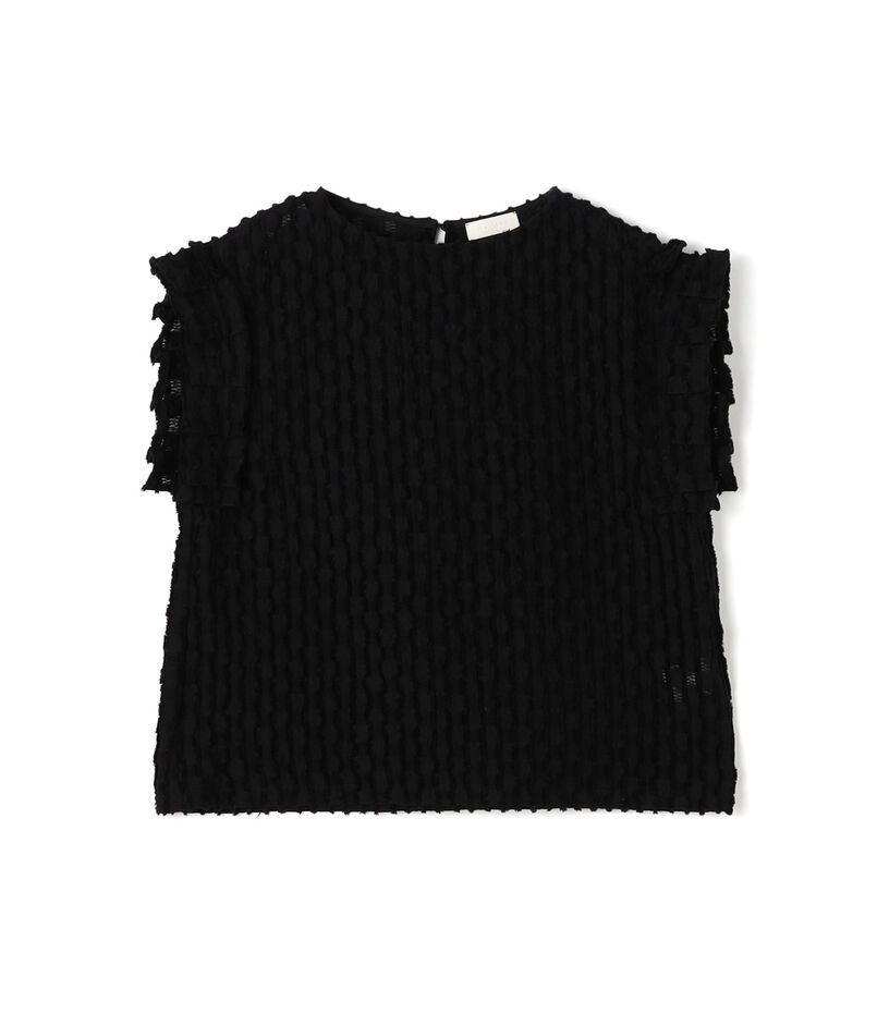 グリッドカットジャカード フリルフレンチブラウス