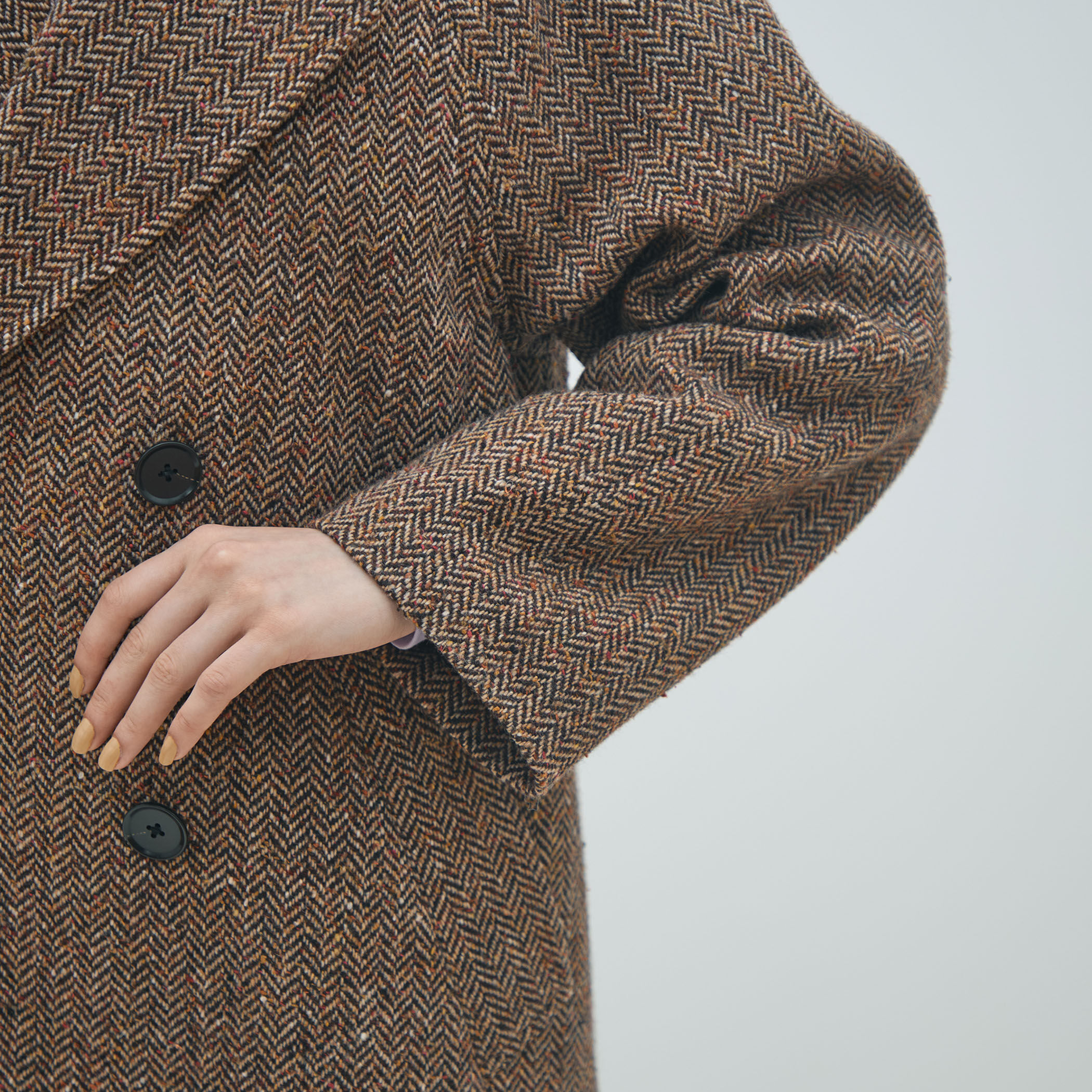 カラーネップヘリンボーン ダブルブレストロングコート