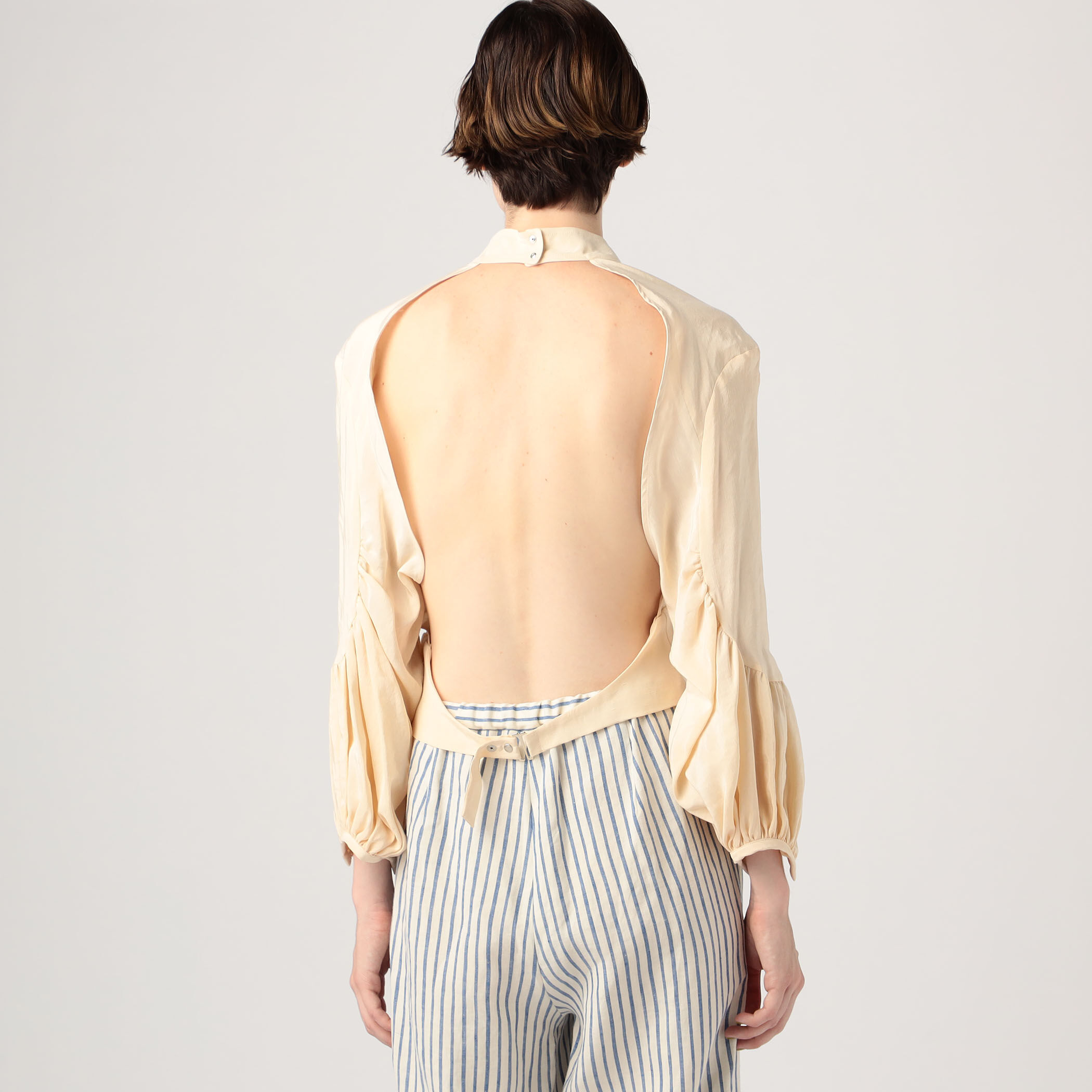 経堂) フォトコピュー PHOTOCOPIEU バックオープン ブラウス BACK OPEN BLOUSE サイズ38 ブラック 231SYL 23SS PHOTOCOPIEU OPEN BACK BLOUSE リネンシルク オープンバック