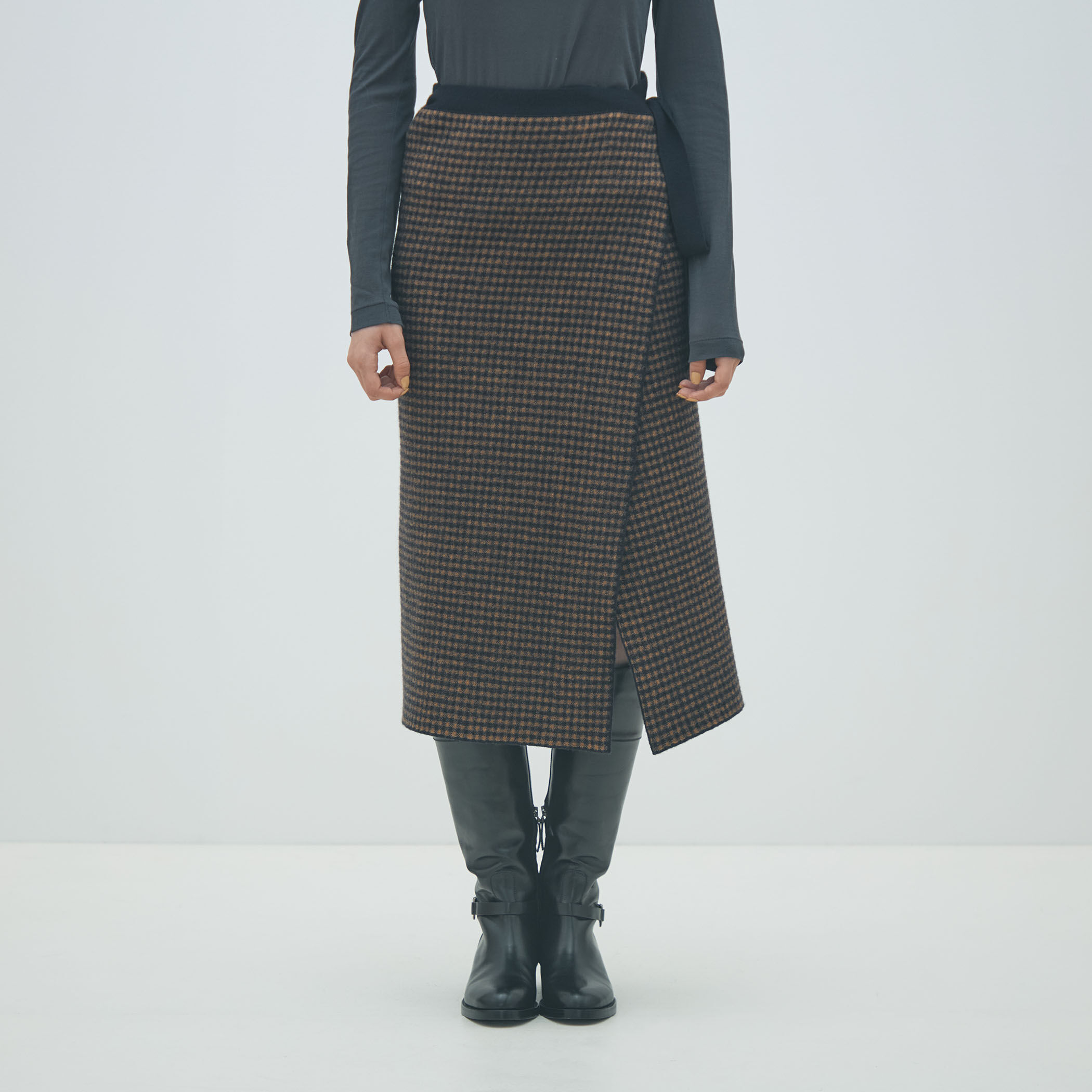 ウールナイロンジャカード ラップスカート｜トゥモローランド 公式通販