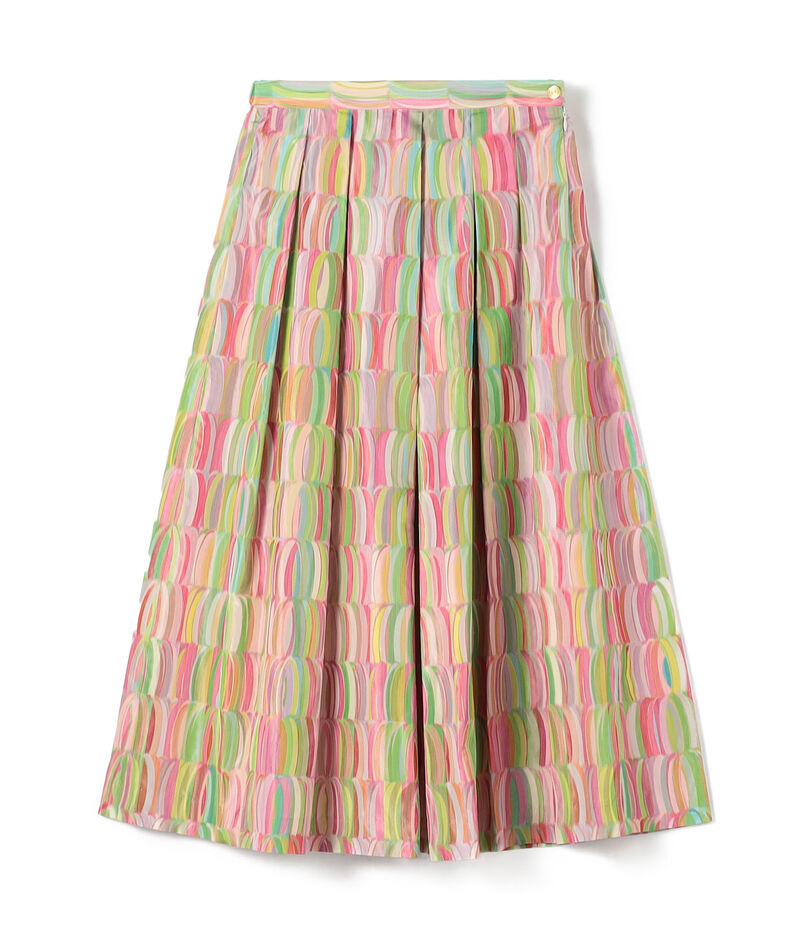 Ribbon print Tuck Swing Skirts