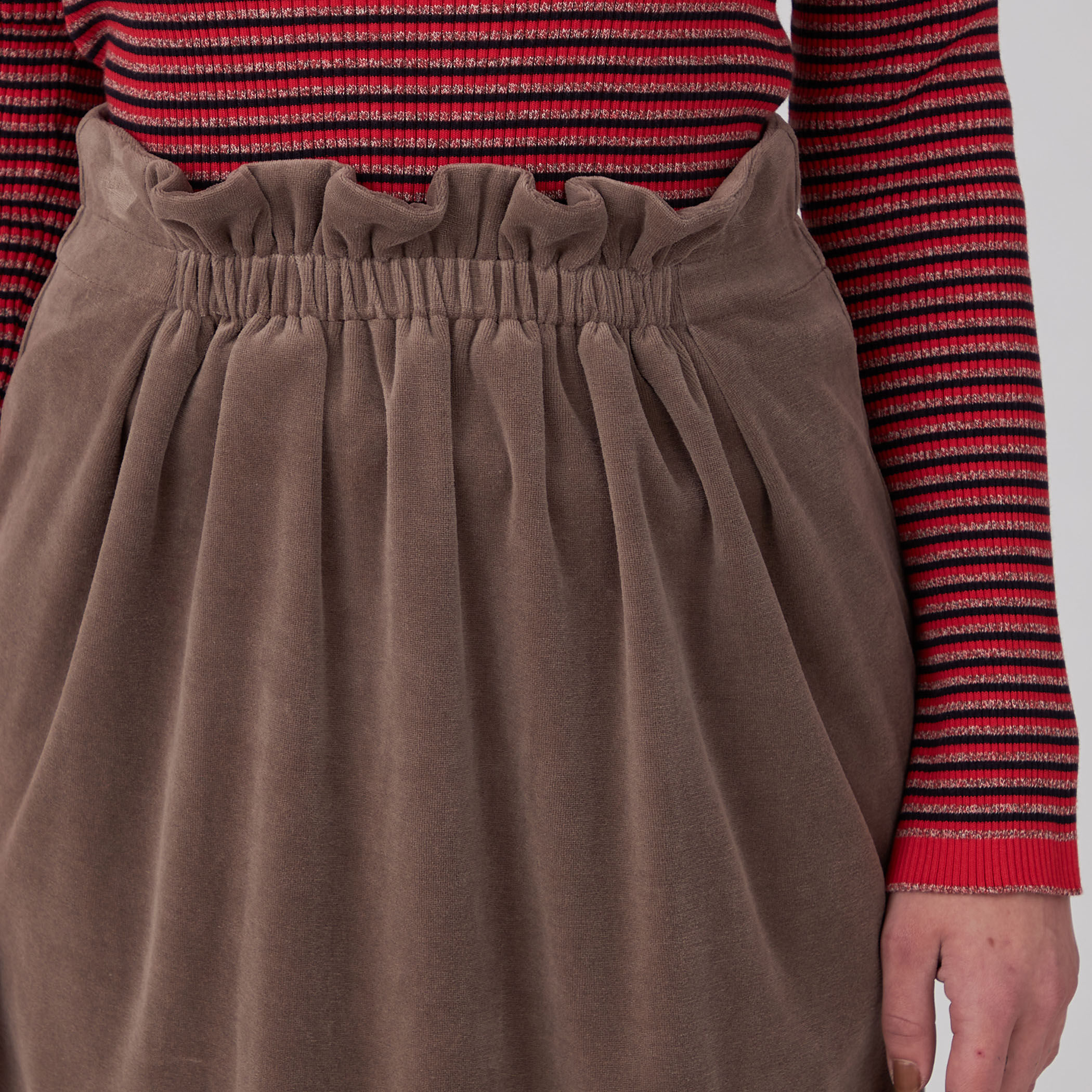 コットンポリエステルベロア フロントギャザーロングスカート