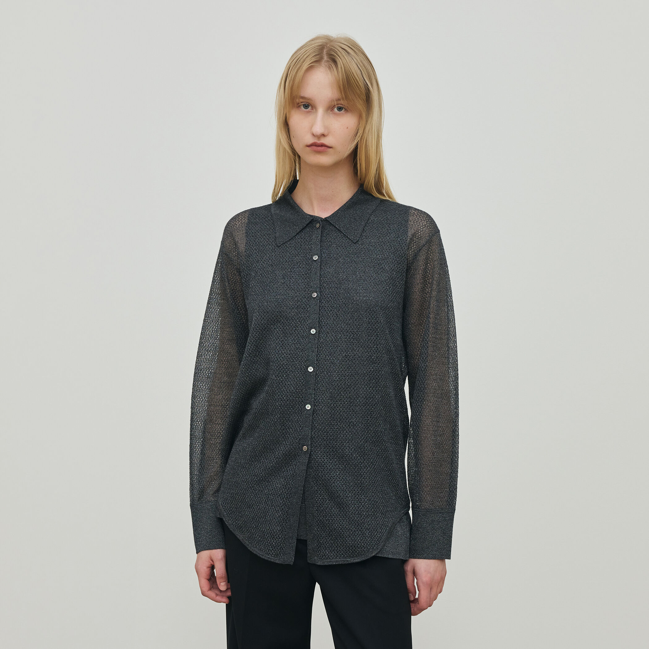 IENA◇長袖シャツ/ボウタイ/ポリエステル/BLK/ドット/23-051-900-4000