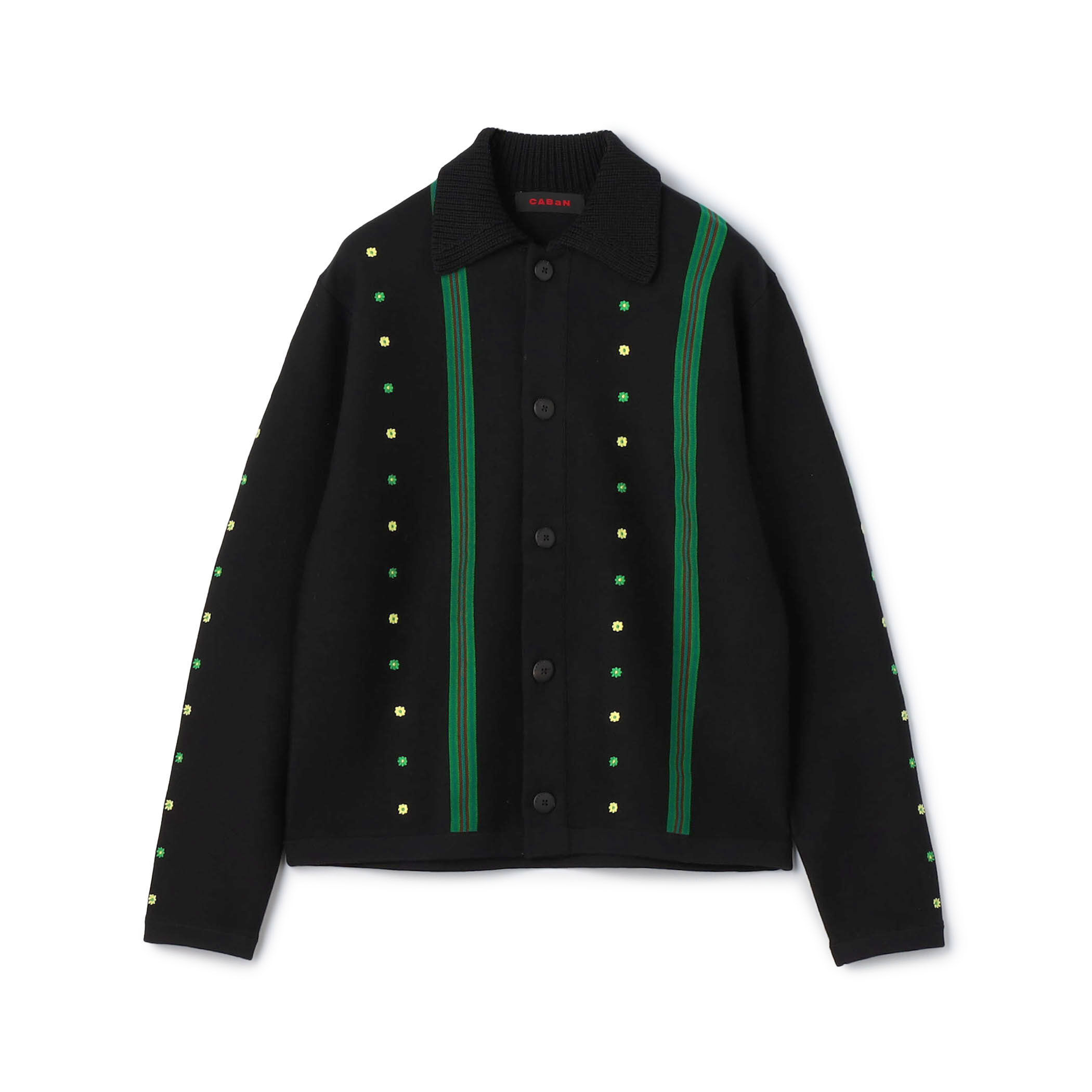 □CABaN コットンカシミヤ エンブロイダリーポロカーディガン