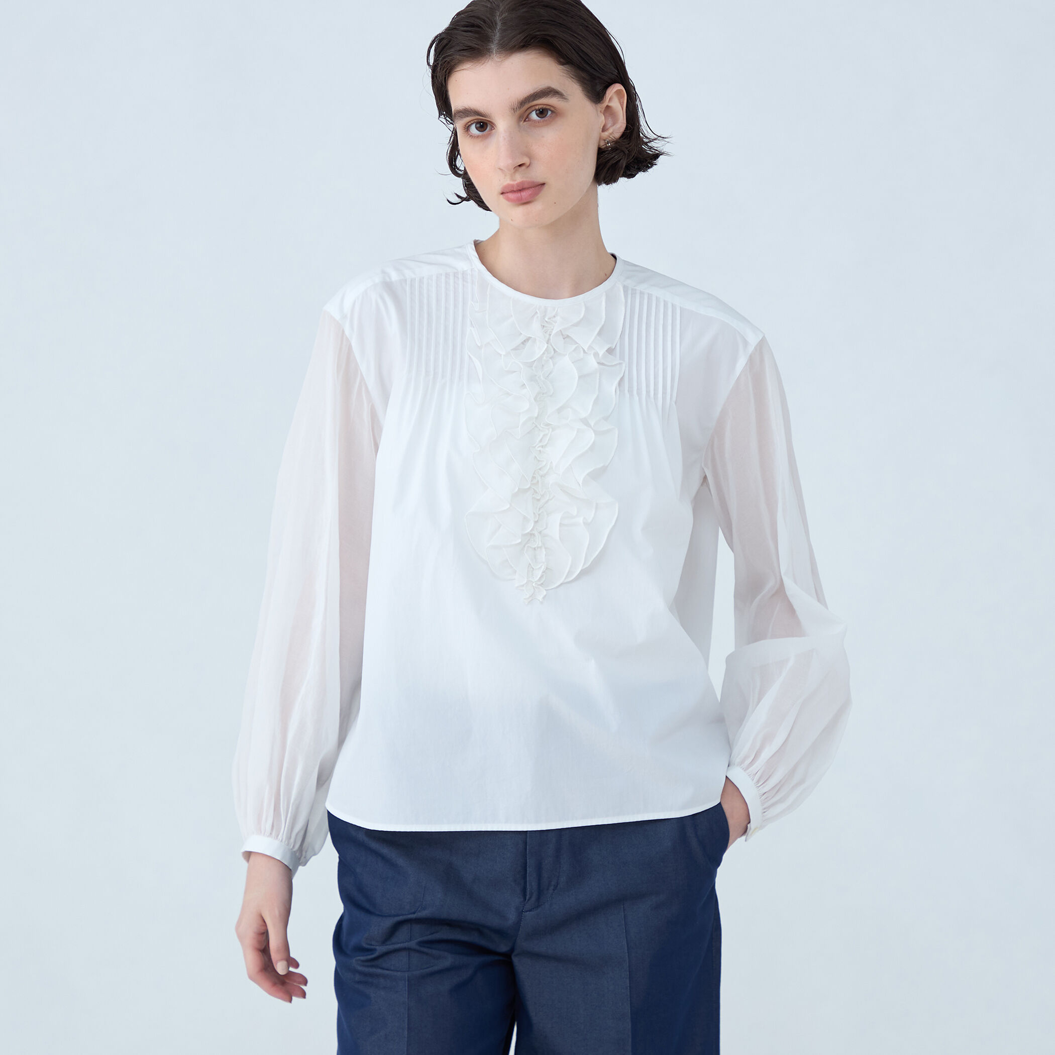 ホワイトコンビネーション ラッフルブラウス｜トゥモローランド 公式通販