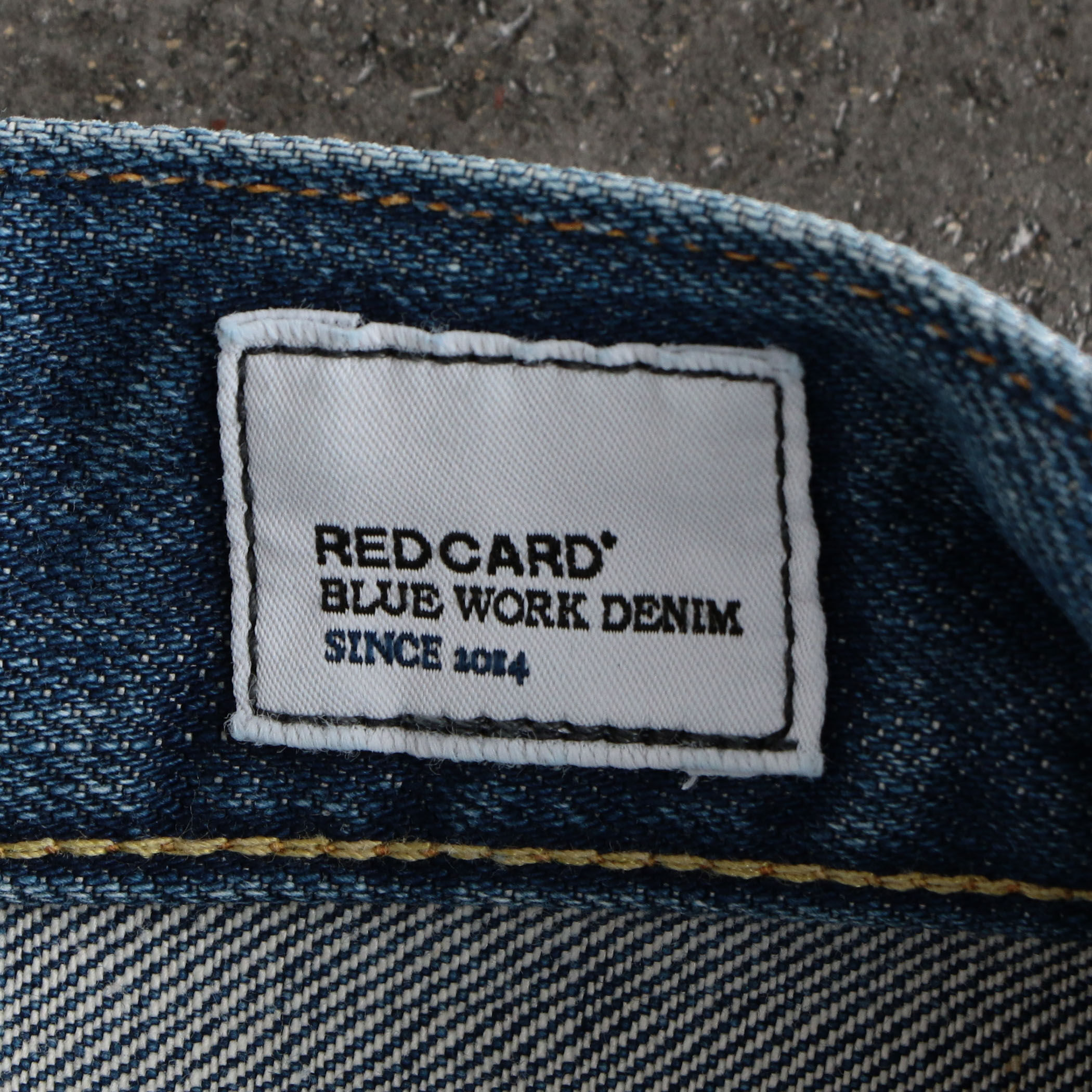 別注】RED CARD×BLUE WORK コットンデニム 5ポケットスリムパンツ 