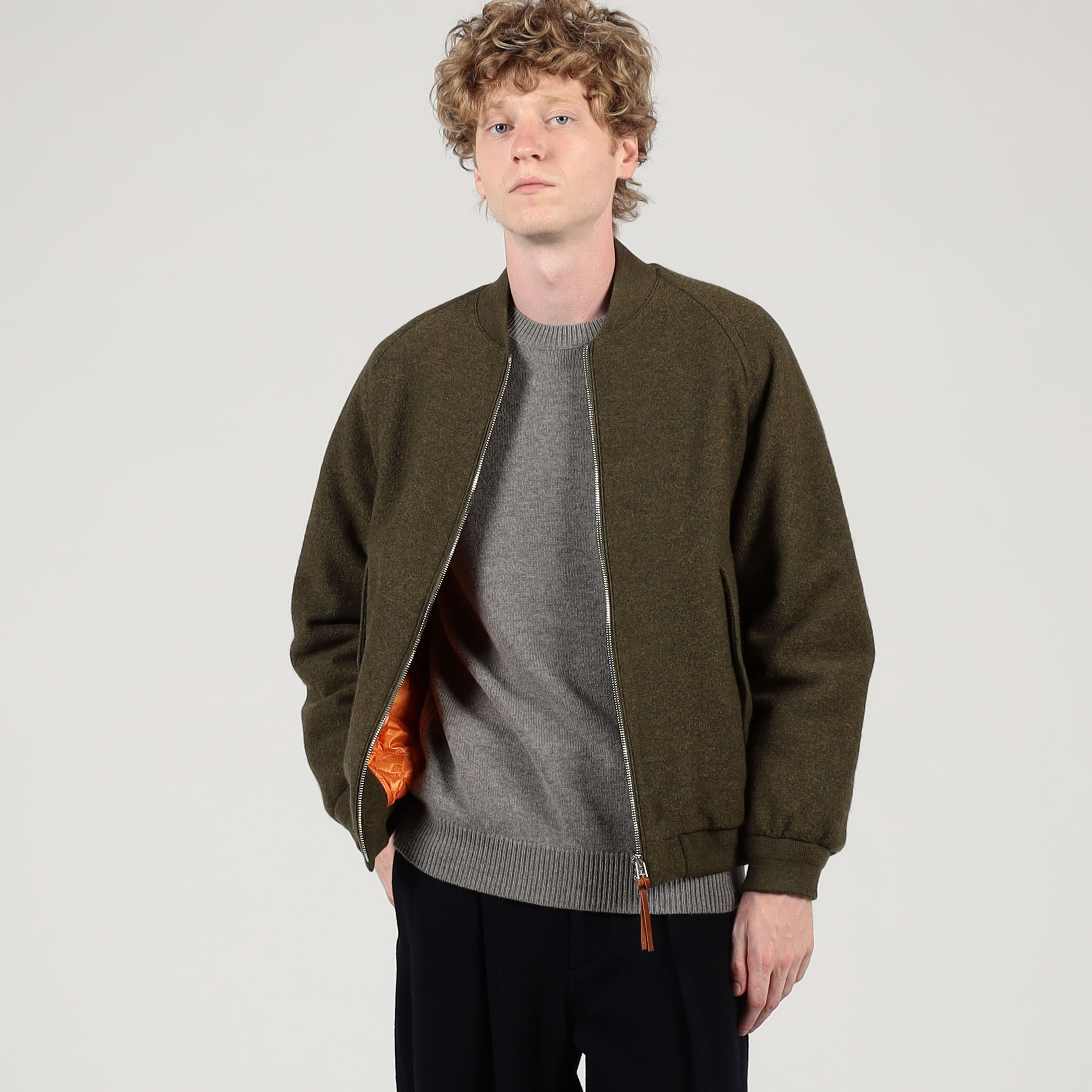 キルトライニング ウールニット ジップアップブルゾン