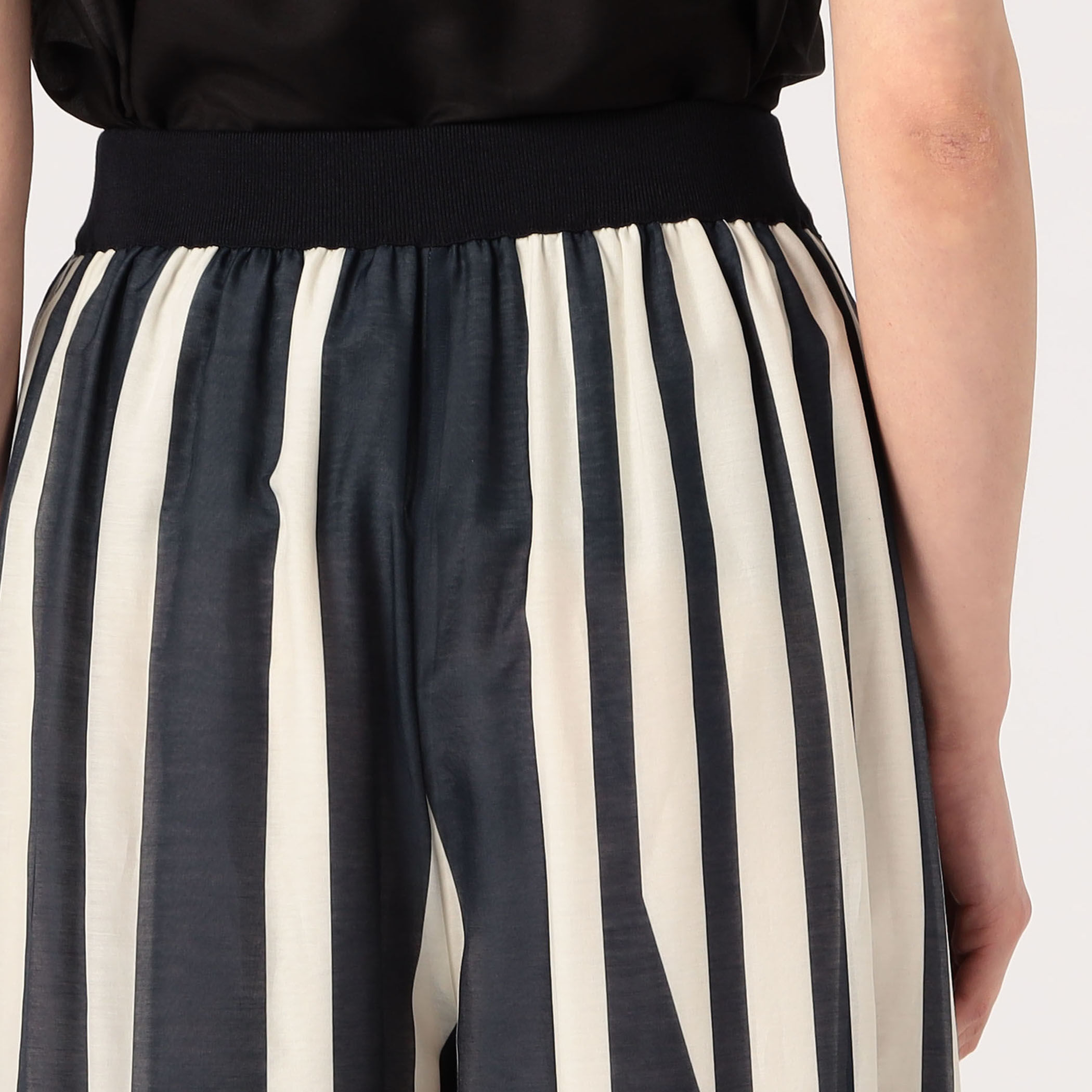 DES PRES ストライプパンツスーツ コットンシルクローンストライプ ギャザーワイドパンツ