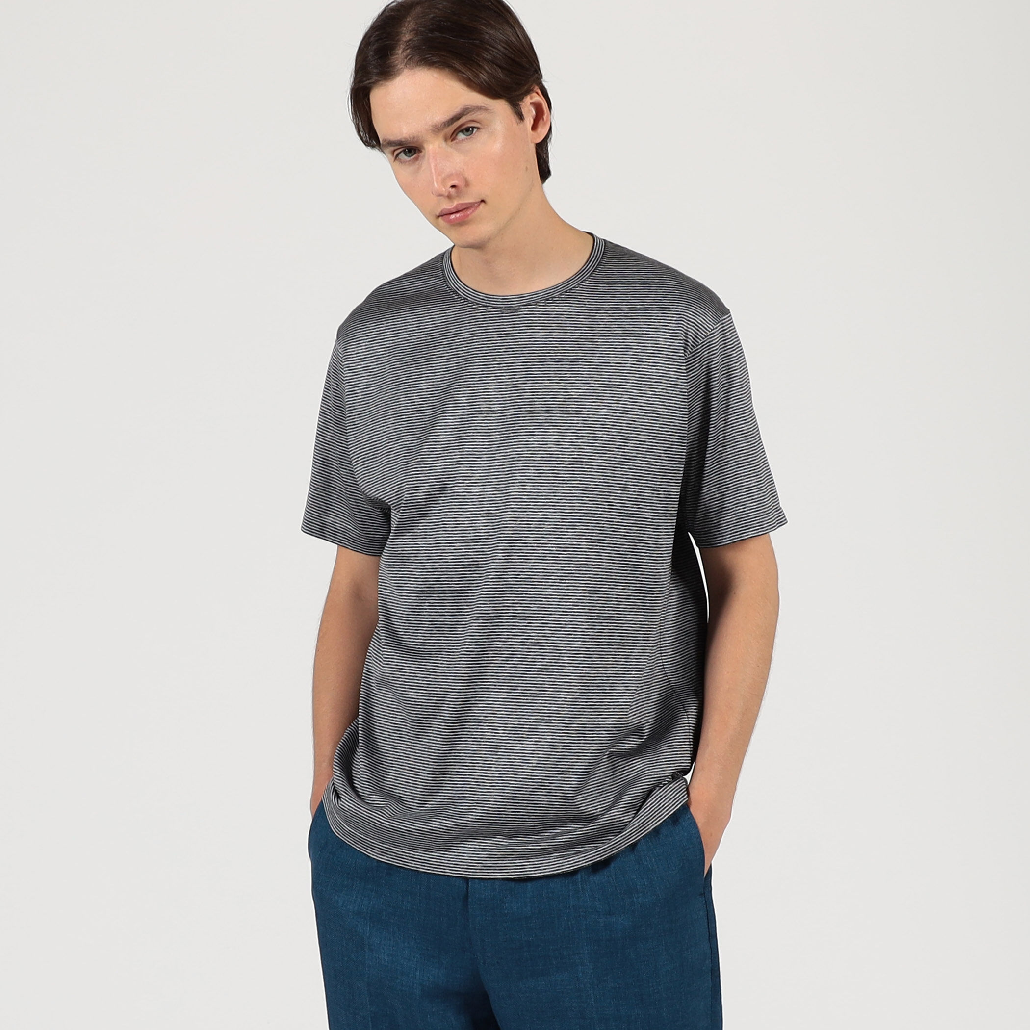 □シルクコットン ボーダー ハーフスリーブ カットソー BOTTO GIUSEPPE