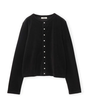 コットンポリエステルベロア クルーネックカーディガン