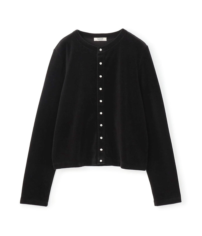 コットンポリエステルベロア クルーネックカーディガン