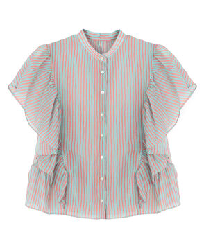 コットンポリエステルプリント バタフライスリーブブラウス