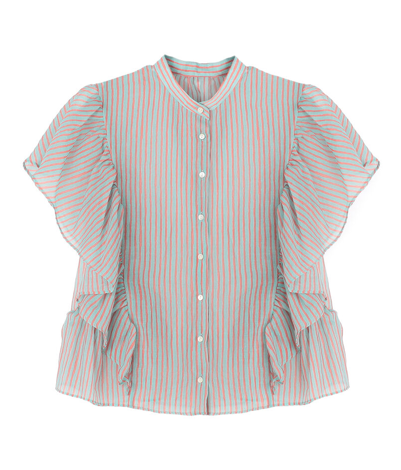 コットンポリエステルプリント バタフライスリーブブラウス