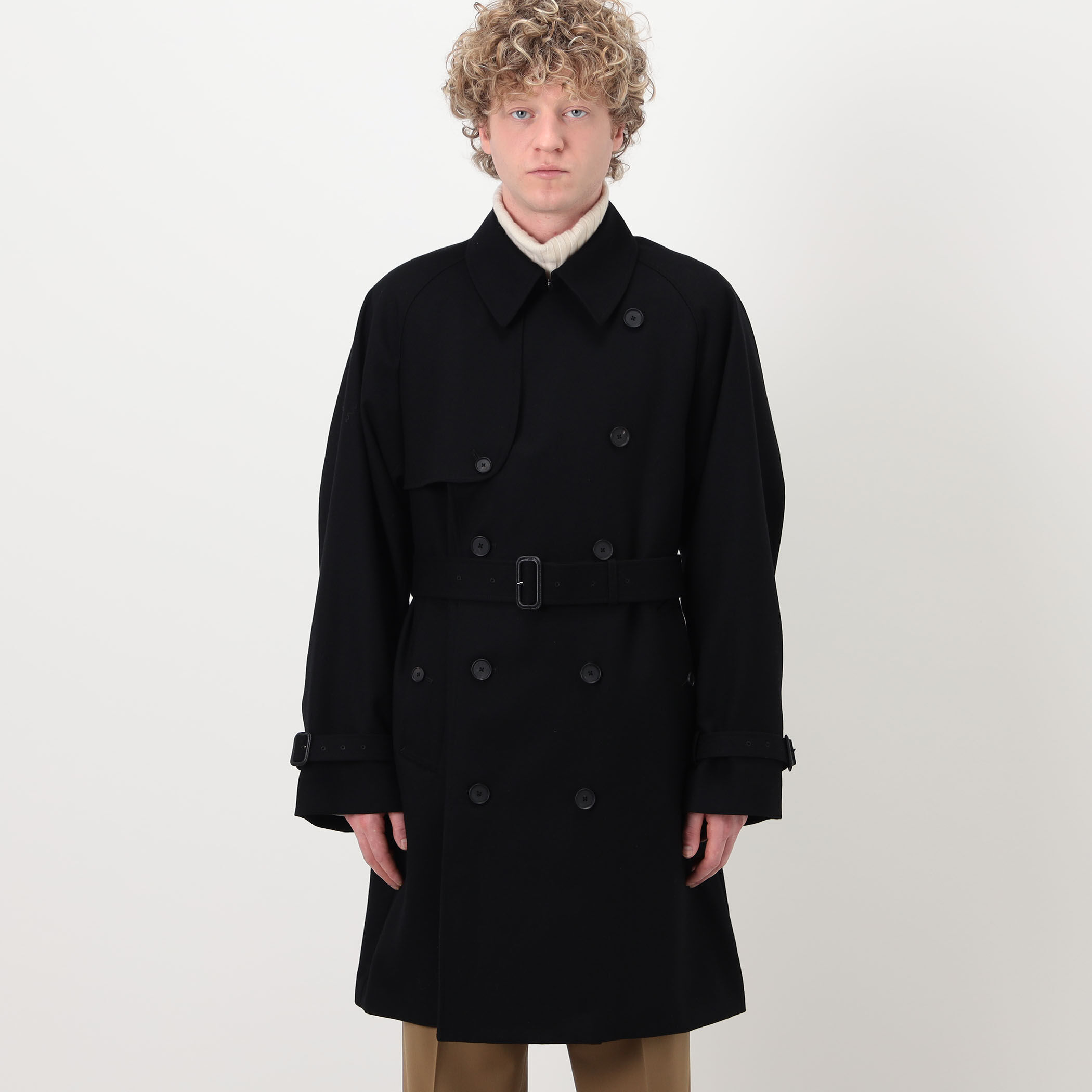 The CLASIK ブラック トレンチコート 別注】The CLASIK TRENCH COAT ウールフランネルトレンチコート