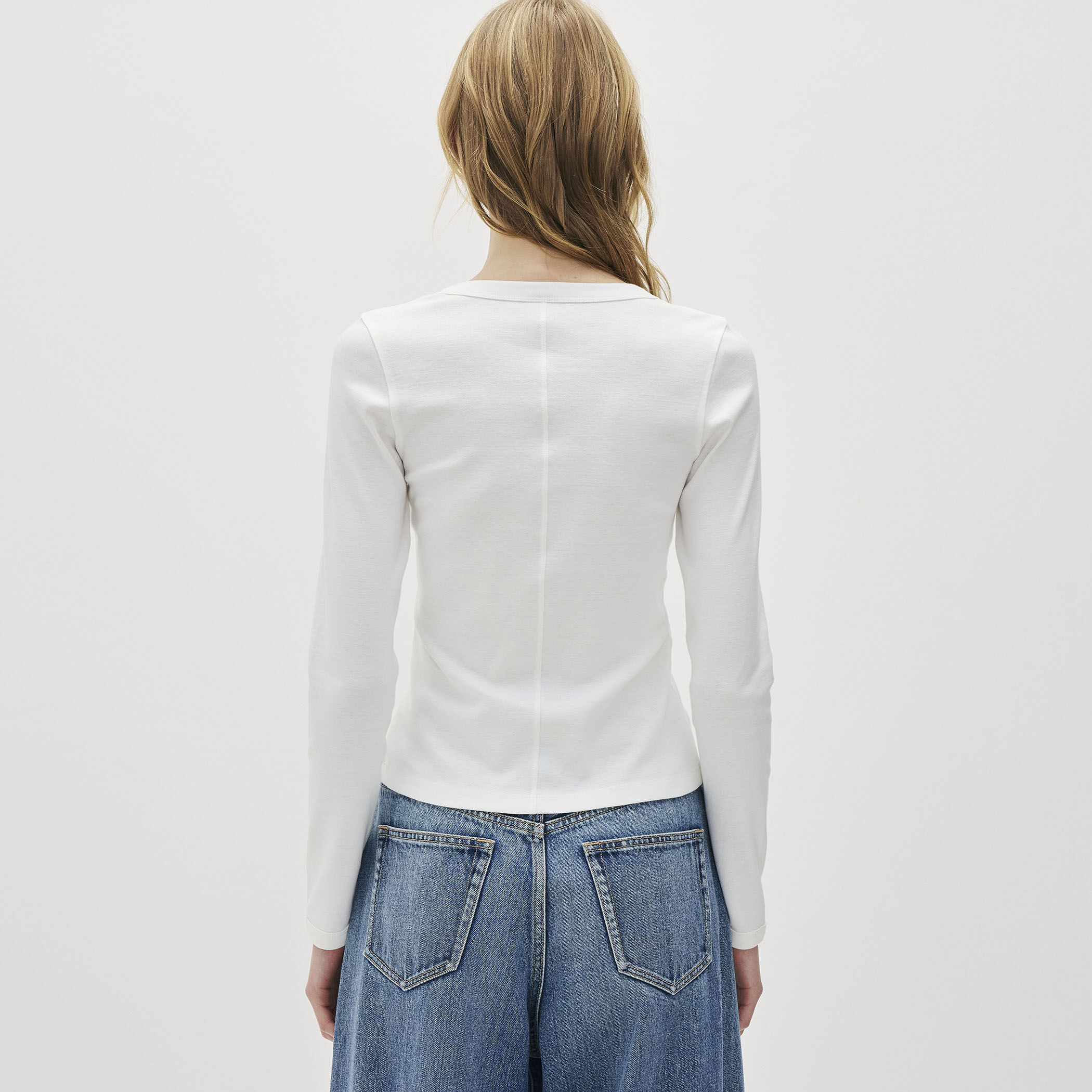 FLORE FLORE JILL コットン VネックロングスリーブTシャツ