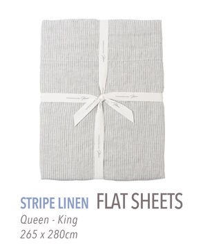 ストライプリネン フラットシーツ（クイーン～キング）