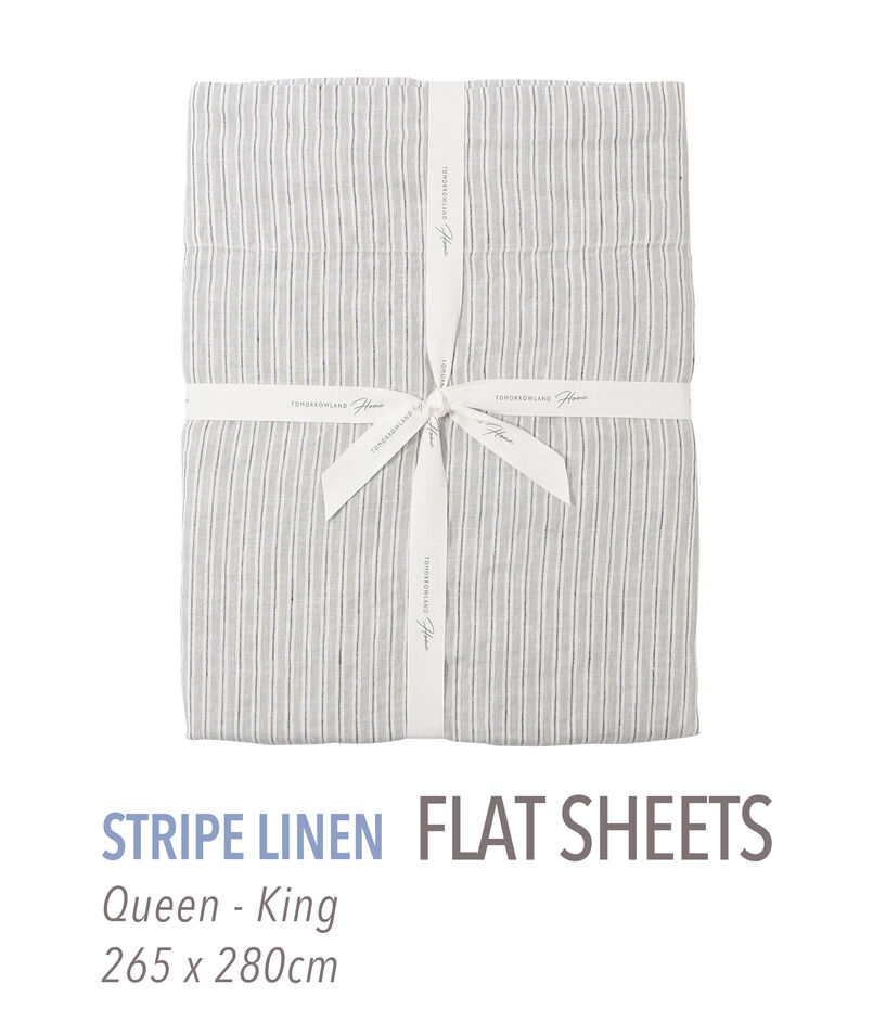 ストライプリネン フラットシーツ（クイーン～キング）