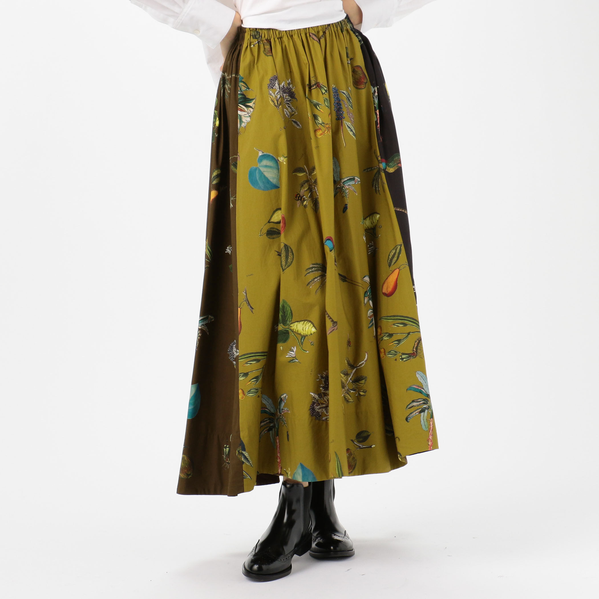 □コットン ボタニカルプリントギャザースカート