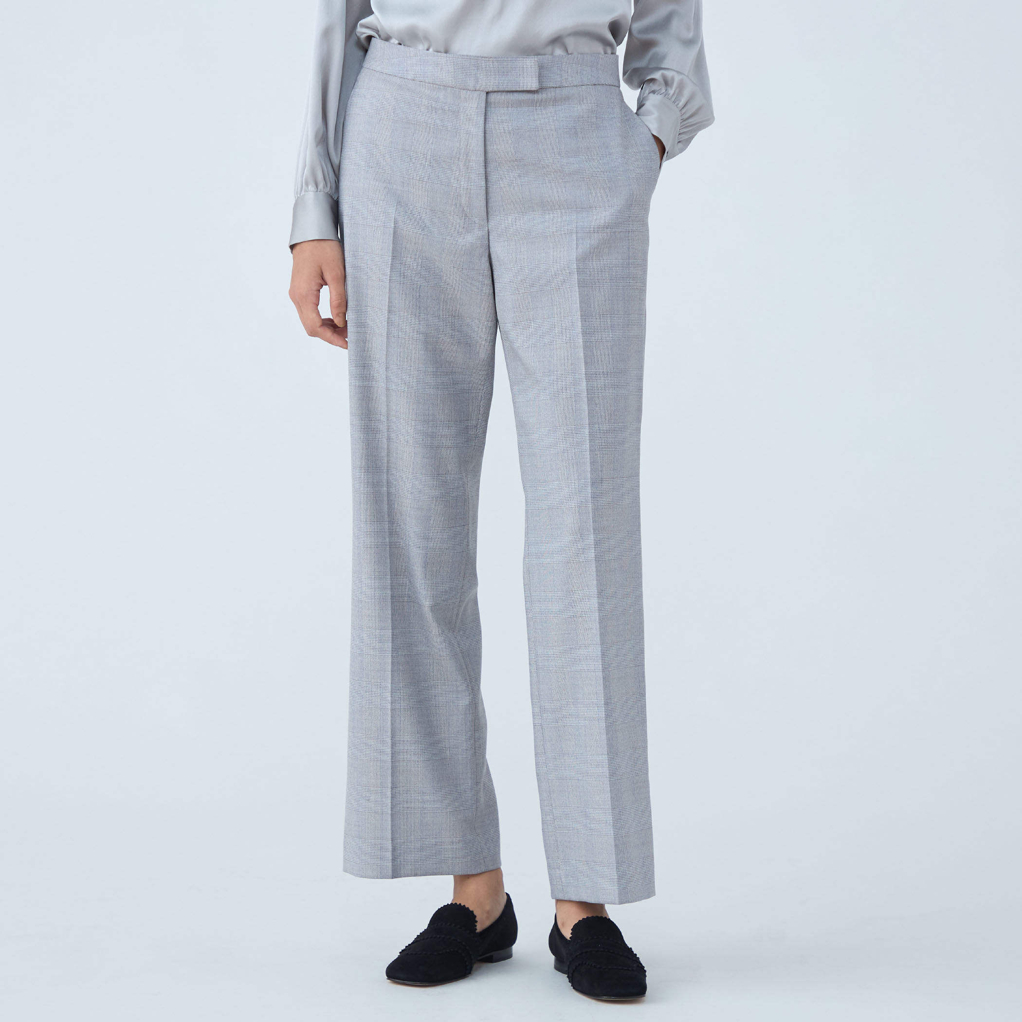 極美品✨ドゥロワー グレンチェックストレートパンツ 22AW カシミヤ・モヘア混 メランジグレンチェック ストレートパンツ｜トゥモローランド