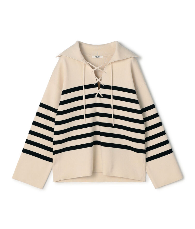 パネルボーダー レースアッププルオーバー