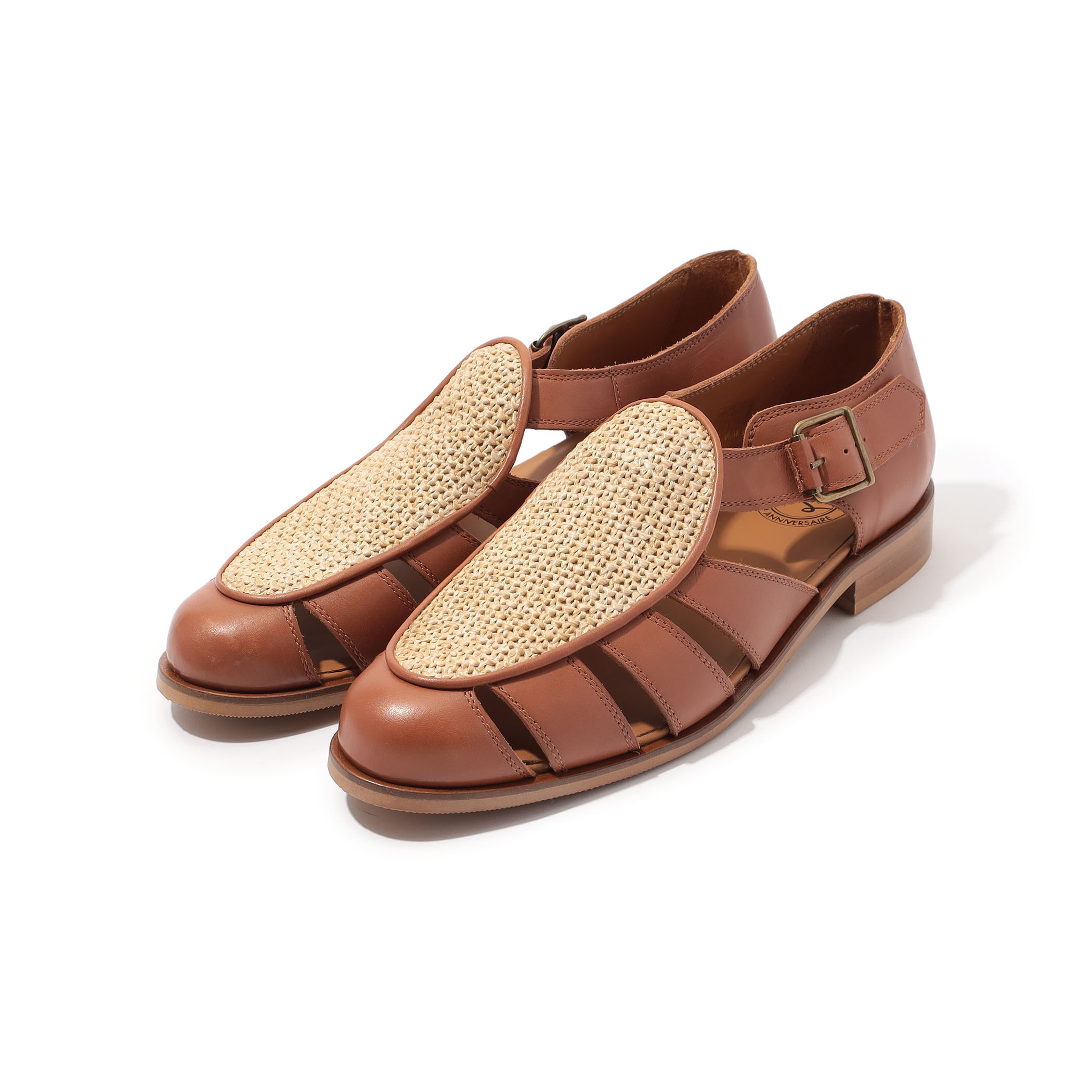 SOLOVIERE ラフィア×カーフ フィッシャーマンサンダル