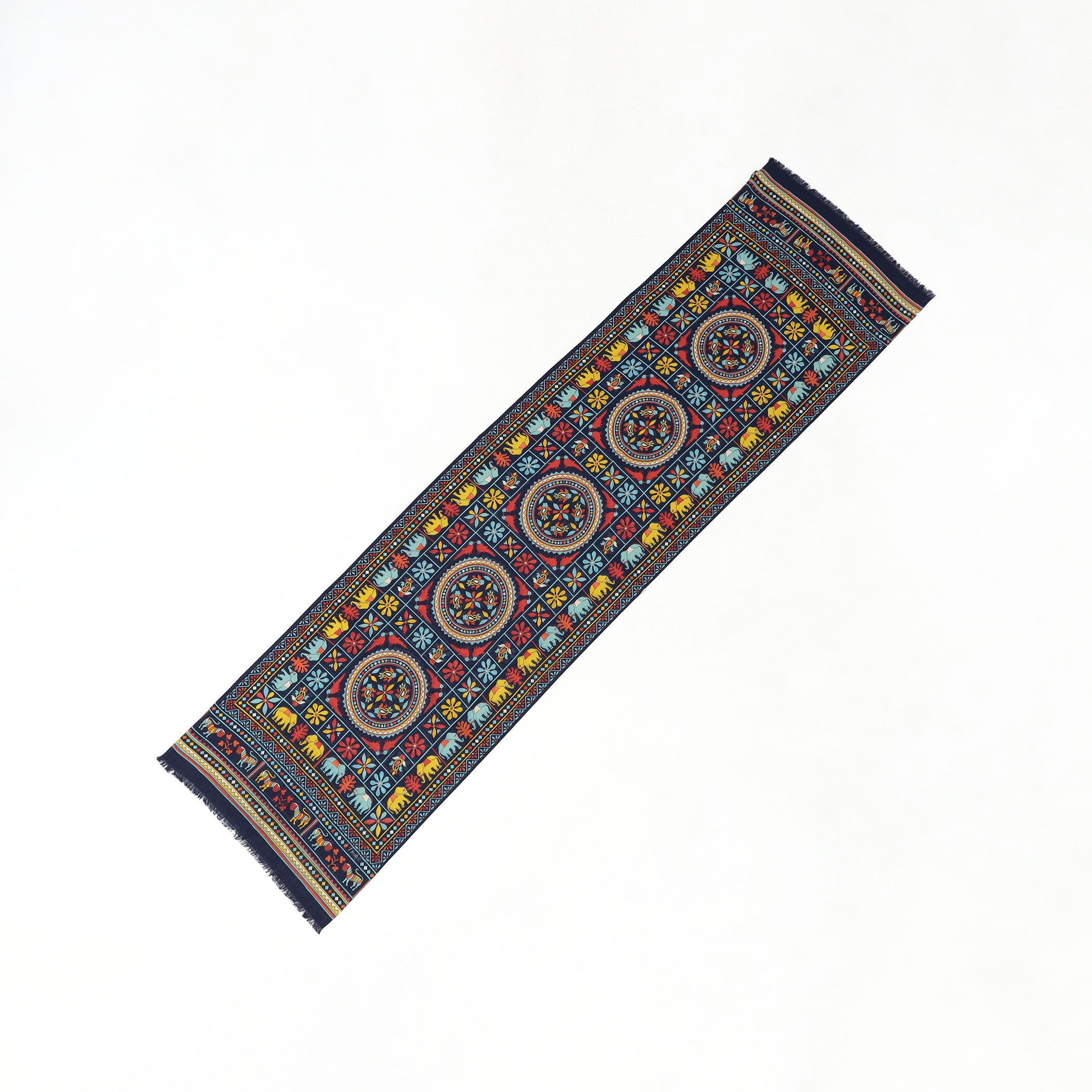 Drake's ELEPHANTS AND FLOWERS PRINT SCARF ウールシルクプリント
