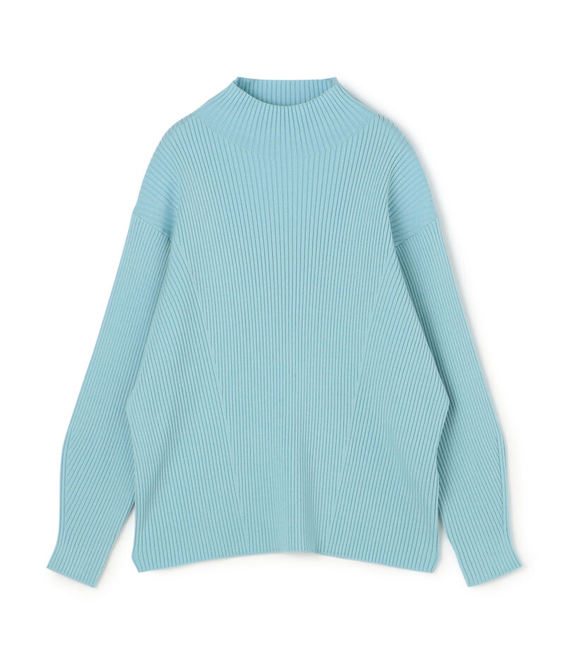 ウールポリエステルストレッチリブ ハイネックプルオーバー