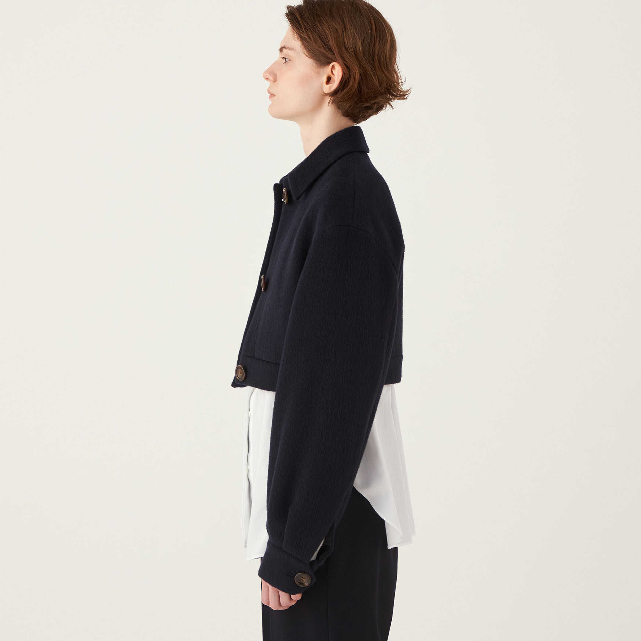 DES PRES キッドモヘヤミニシャギー チェスターコート ネイビー DES PRES 【DES PRES】キッドモヘヤミニシャギー チェスター