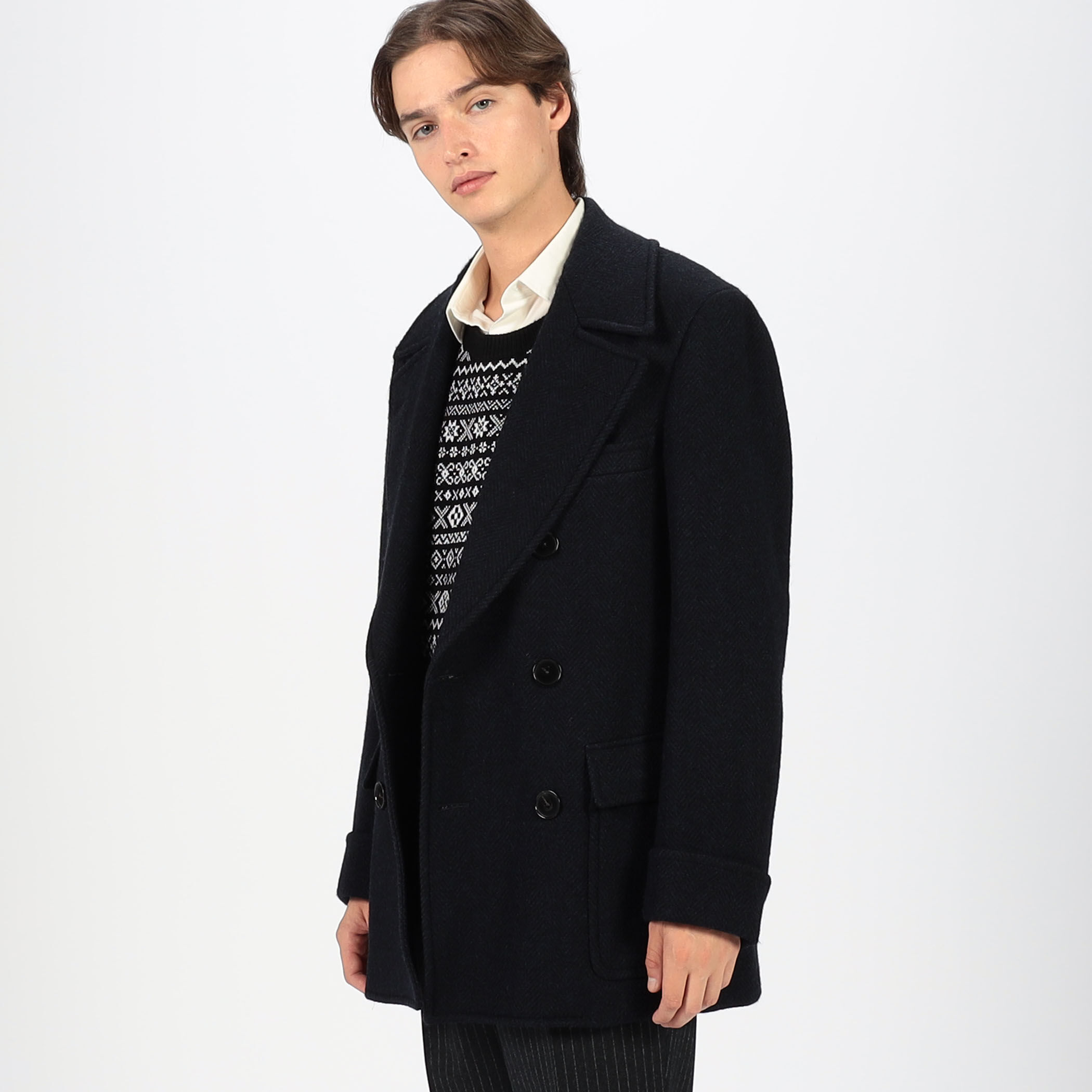 プレミアムシェットランドウール ショートポロコート