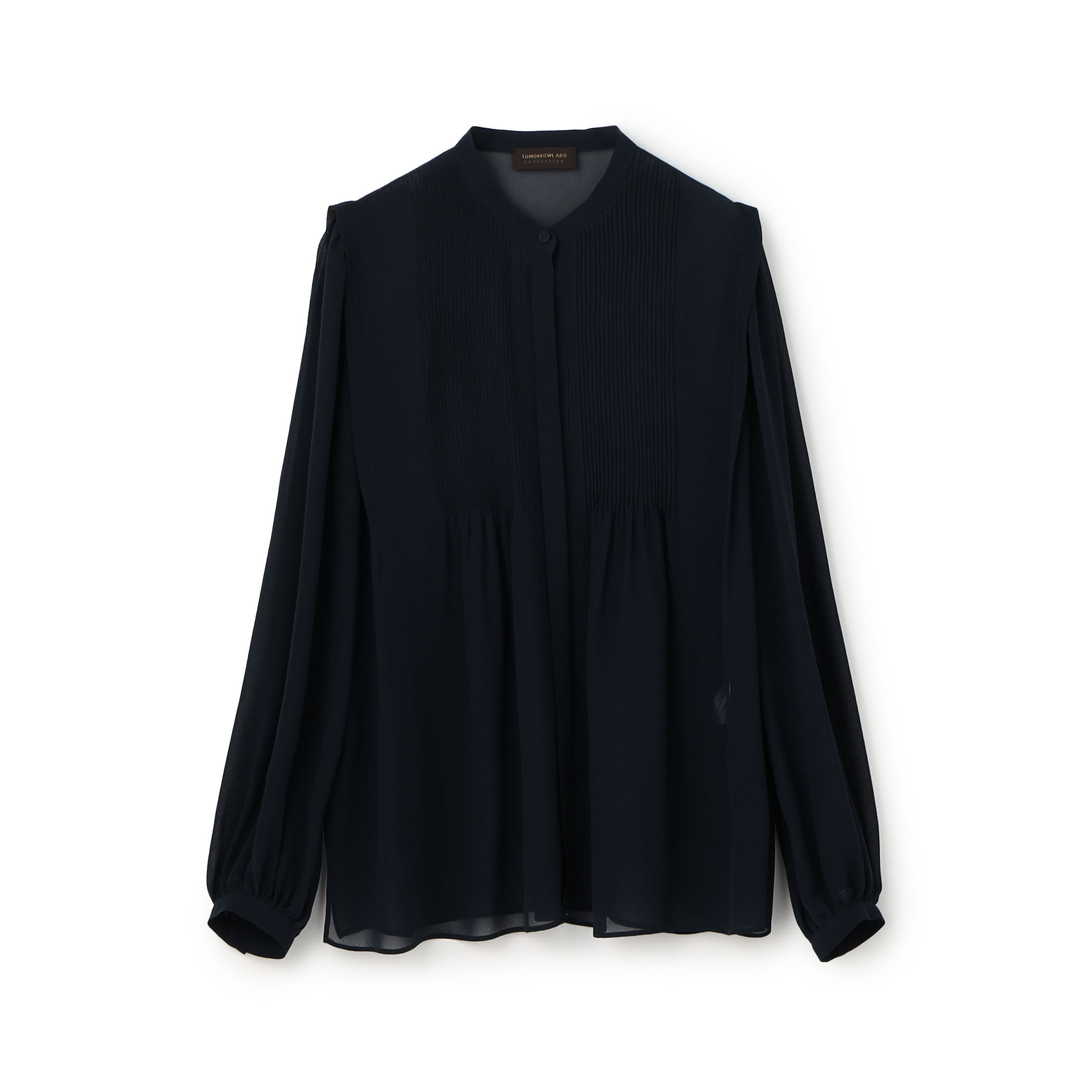 美品 ドゥロワー コットンシルク ノーカラー ピンタックブラウス