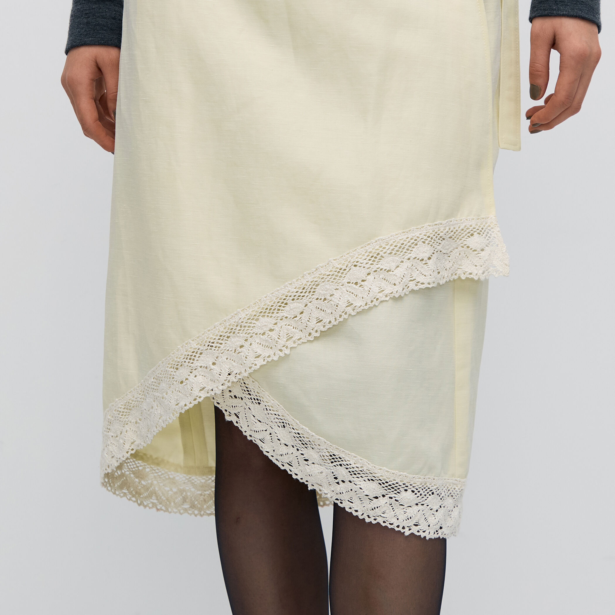 ナイロンリネンビンテージギャバジン レースコンビラップスカート