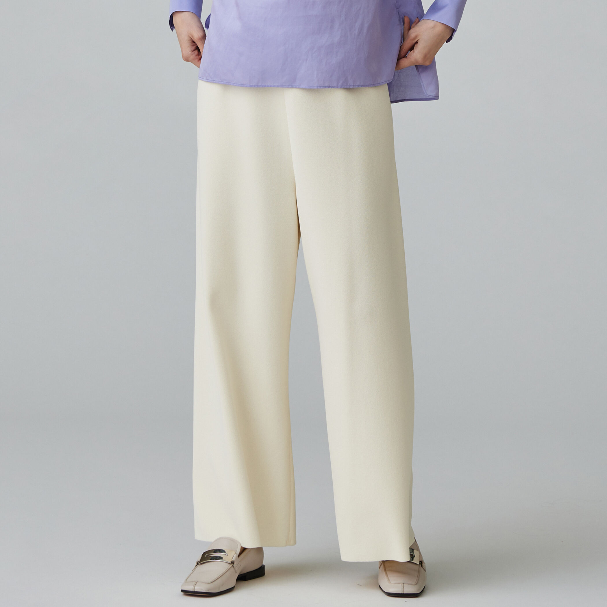 ホワイト ETHERMALOFT® パンツ サイドロゴ パンツ 美脚ニットワイドパンツ レディース : ZOZOTOWN Yahoo!店