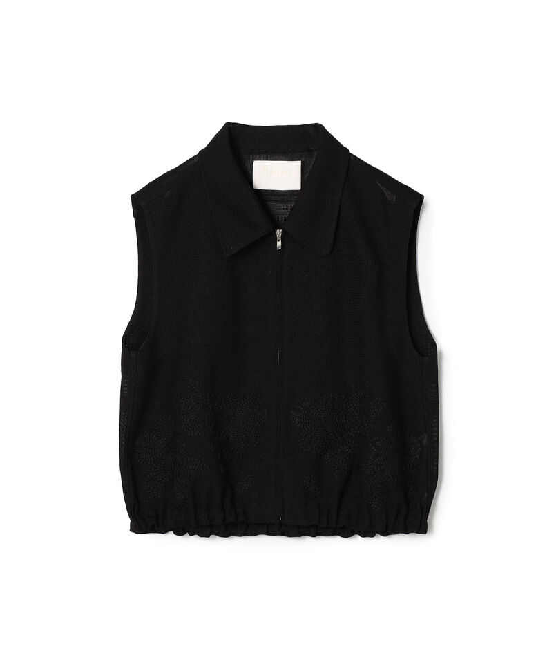 フラワーメッシュエンブロイダリー ジップアップジレ