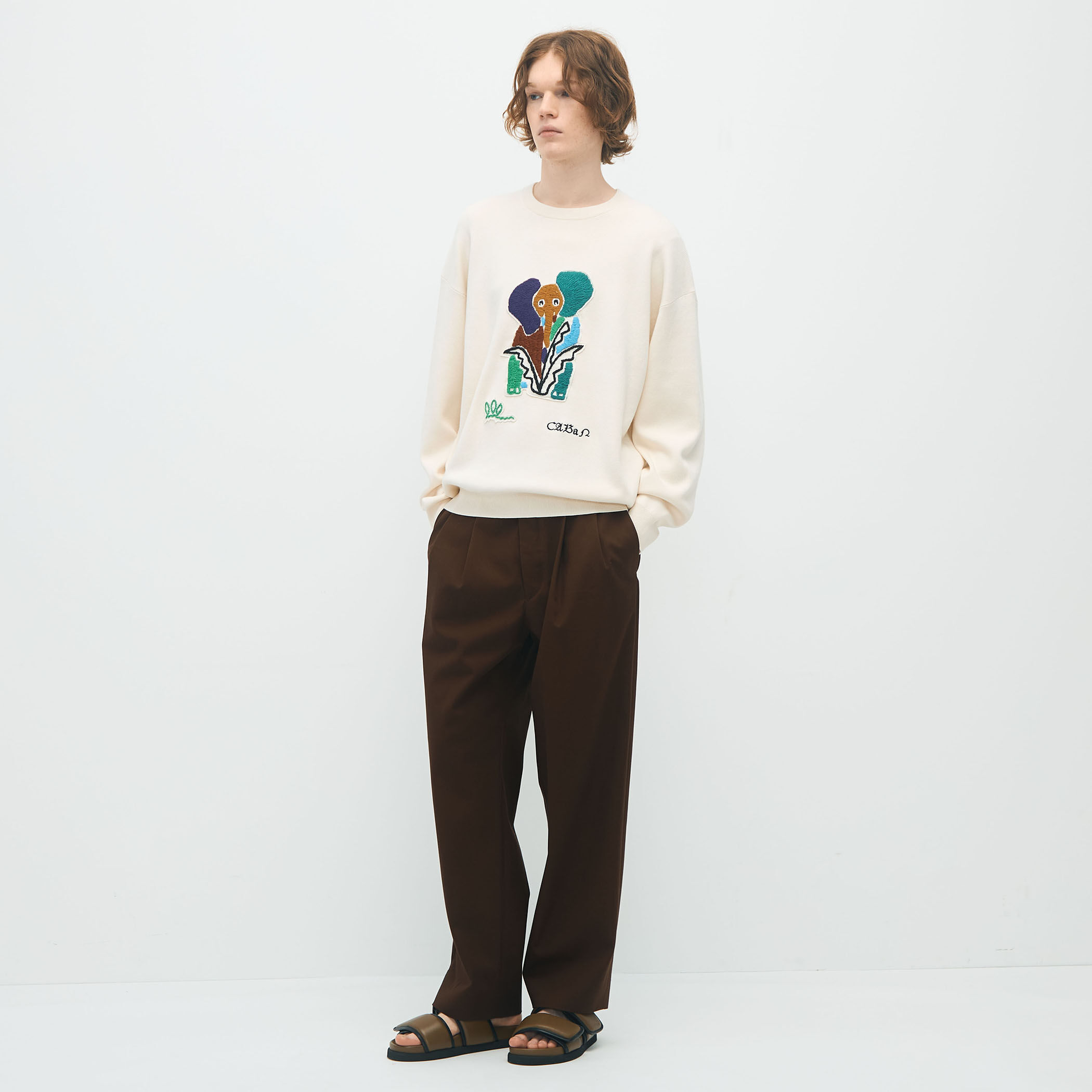 CABaN コットンカシミヤ Elephantエンブロイダリークルーネック