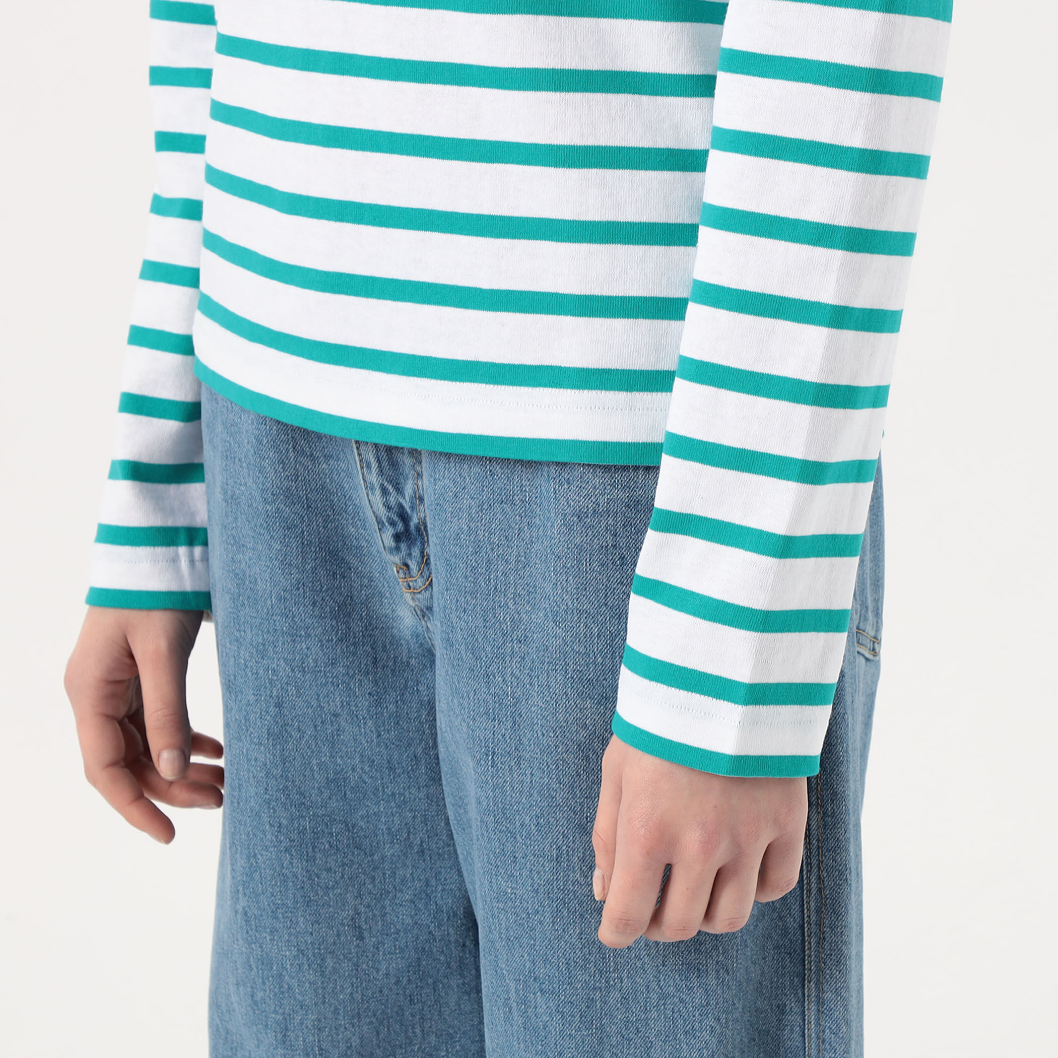 Le minor◆24SS/ボートネックストライププルオーバー/FREE/コットン/GRN/32-03-42-03004// LE MINOR ボートネックストライププルオーバー（Tシャツ