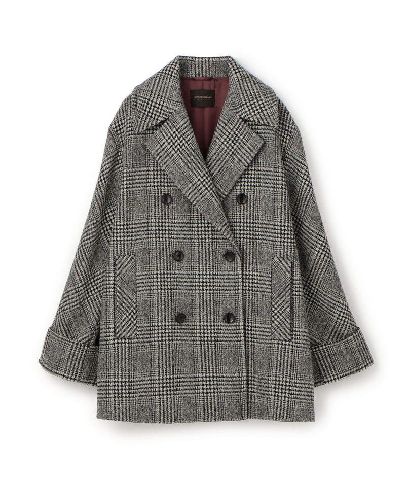 ウールカシミヤグレンチェック ダブルブレストコート