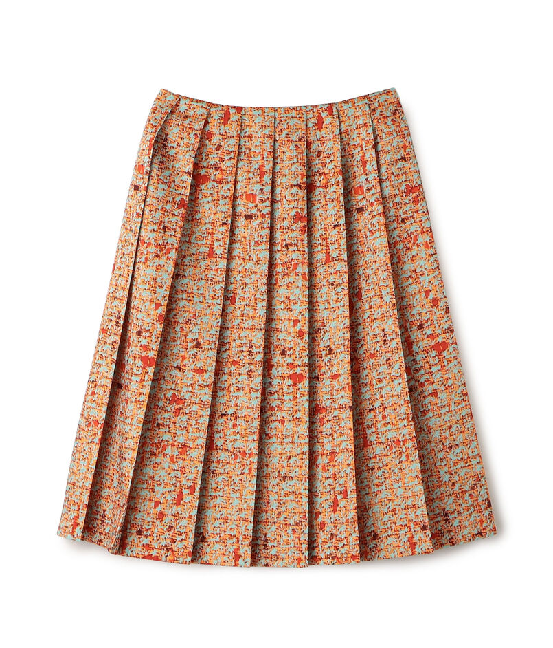 ポリエステル ツイードプリント プリーツスカート