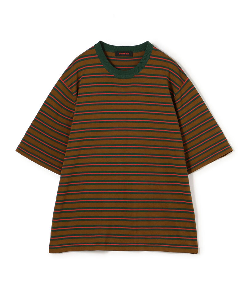 CABaN コットン ハイゲージストライプ クルーネックプルオーバー
